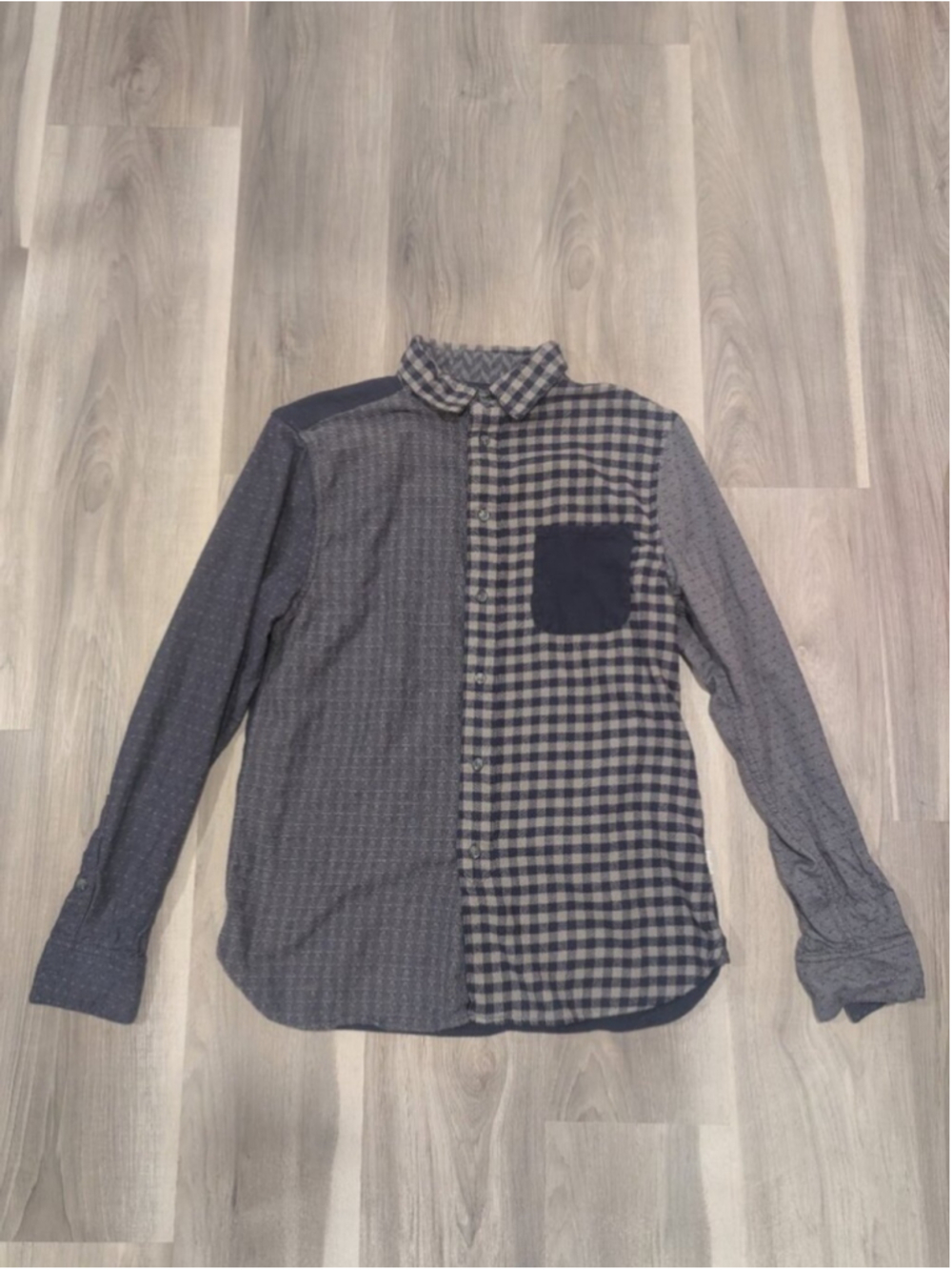 Peregrine | Made In England Patchwork Brushed Cotton Flannel Shirt In Navy